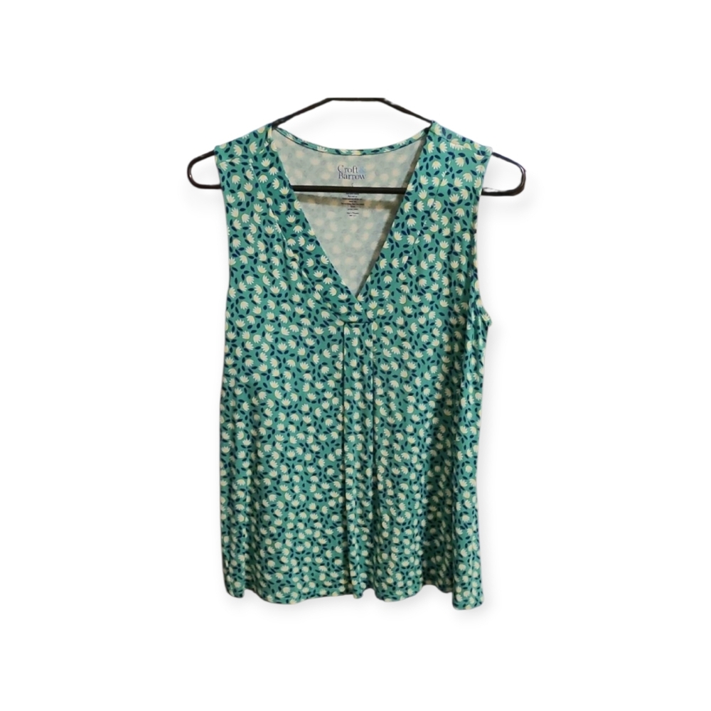 Croft & Barrow Green and White Floral Blouse